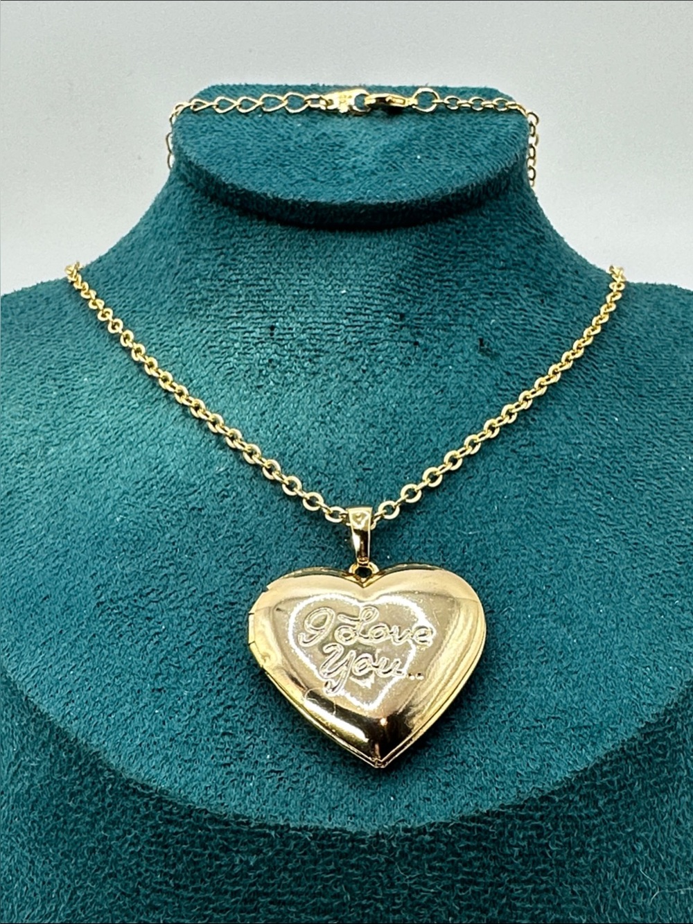 Y2K 18k Gold Plate Heart Locket Necklace I Love You Engraved Pendant | 22” Chain